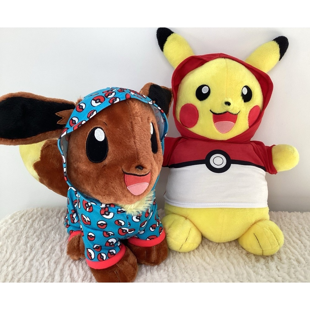 Build A‎ Bear Plush Pokemon Eevee and Pikachu BAB Poke Ball Pajamas & Hoodie